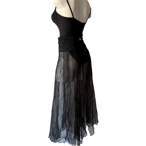 French Designer Biche de Bère vintage tiered/crinkled/plissé sheer maxi skirt - Picture 10 of 13